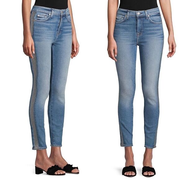 7 FOR ALL MANKIND Luxe Vintage High Waist Ankle Skinny Jean Silver Stripe 28 - Picture 4 of 9